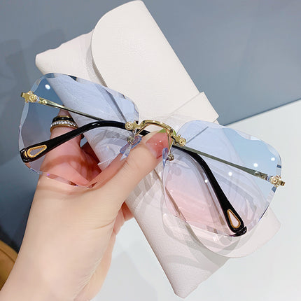 2024 New Arrival Frameless Square Sunglasses Women's Korean Style Cyber Celebrant Round Face Plain Sunglasses Gradient Trendy