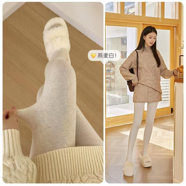 Cashmere Leggings for Women Japanese Style Solid Color Cotton Pantyhose Plain Fleece Thickened Pressure Leggings Wholesale