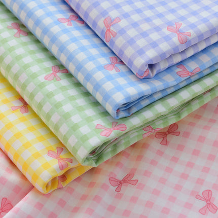 40 Count Pure Cotton Twill Fabric Handmade DIY Clothing Bedding Fabric Cotton Dopamine Color Plaid Bow