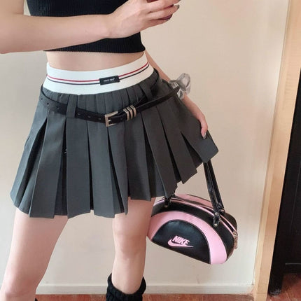 College Style Pleated Skirt Women's Autumn and Summer Sexy White Slim High-Waisted A-Line Skirt Petite Short Skirt Ins