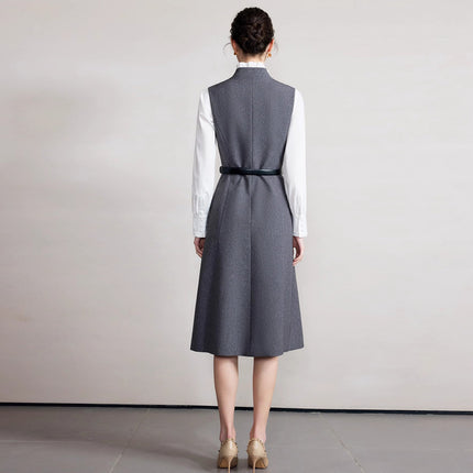 Spring and Autumn Fashion Design Sense Professional Suit dress High-grade Grey Small Vertical Collar Slim Vall Sleeveless dress