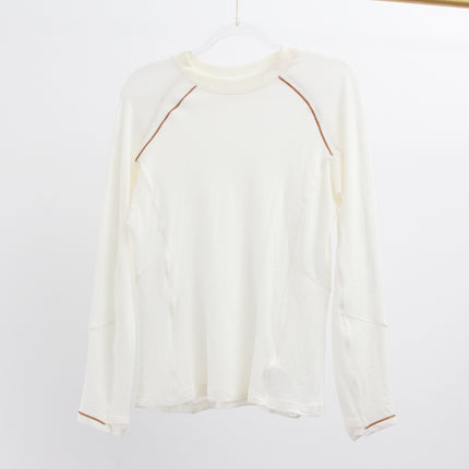 Merino Wool Long-Sleeved T-Shirt for Women, Antibacterial, Deodorant, Contrasting Shoulder Line, Waist Slimming Look, Outdoor Sports, Hiking and Fitness