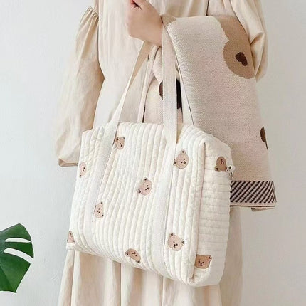 Korean Ins Embroider Portable Shoulder Satchel Cotton Baby Stroller Bag