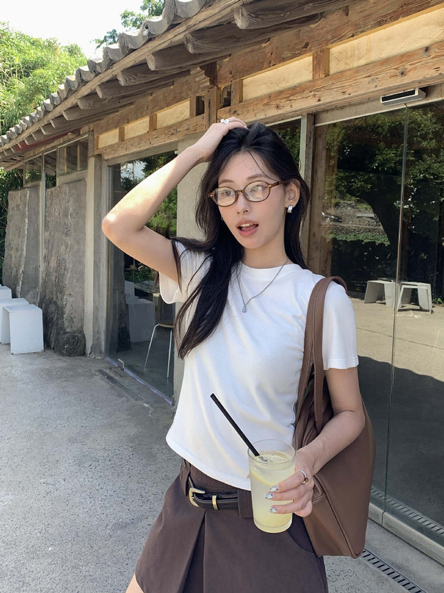 Guangzhou Huang Zheng Basic 7-Color Brushed Round-Neck Short-Sleeve T-Shirt for Women, Early Autumn Versatile Comfortable Regular Shoulder Top 530760
