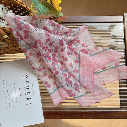 Celebrity style cotton and linen square scarf women's 58cm lightweight breathable small scarf Beautiful atmosphere photography accessories headscarf