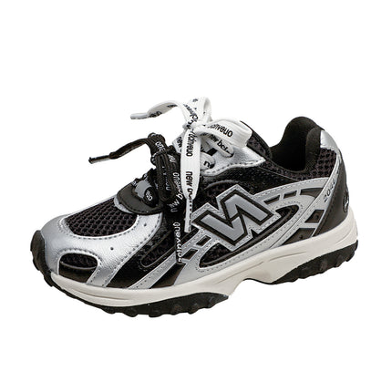2025 Autumn New Children's Jogging Shoes Fashionable N-Shaped Double Lace-Up Mesh Breathable Sports Shoes for Boys and Girls