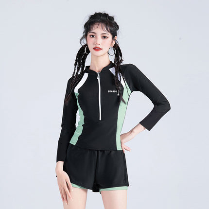 2026 New Style Women's Long-Sleeved Conservative Slimming Tummy-Covering Sports Training Swimsuit for Sweet Girls, Hot Spring Girls, and Students