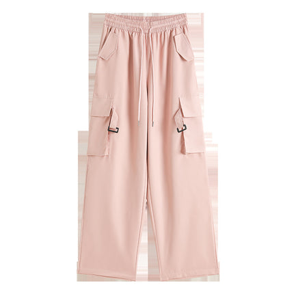 Overalls Women's Summer New Style Pendant Wide Leg Pants Slimming Retro European and American Retro Sports Drawstring High Waist Casual Pants