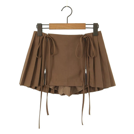 Aliexpress Saw Independent Site Zippered Skirt with a Stylish Design, Waist Tie, Energetic Pleated Low-Waist Mini Skirt