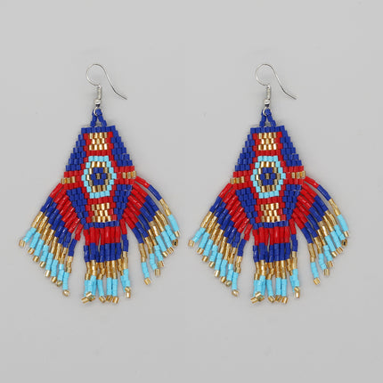 Cross-border Bohemian Ethnic Retro Earrings MGB Rice Beads Diamond Tassel Hand-woven Women's Earrings