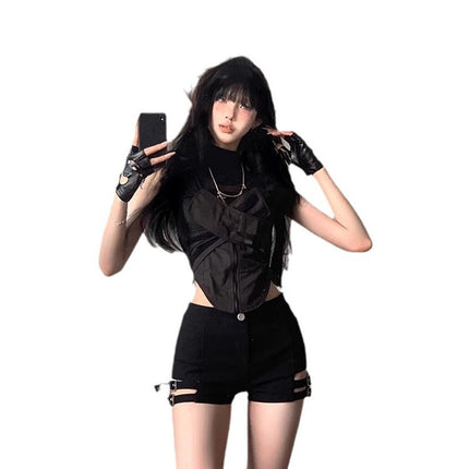 Hot Girl Summer Punk Style Shorts Female Jazz Dance Black Motorcycle High Waist Pole Dance Elastic Hip Hot Pants