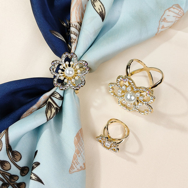 New Flower Pearl Silk Towel Buckle Fashion Coat Knot Buckle Multifunctional Small Square Scarf Shirt Ribbon Bow