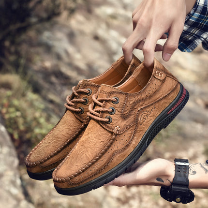 Leather Shoes Men's 2025 Spring New Genuine Leather Casual Shoes Men's Top Layer Cowhide Low-Top Lace-Up Middle-Aged and Elderly Dad Shoes