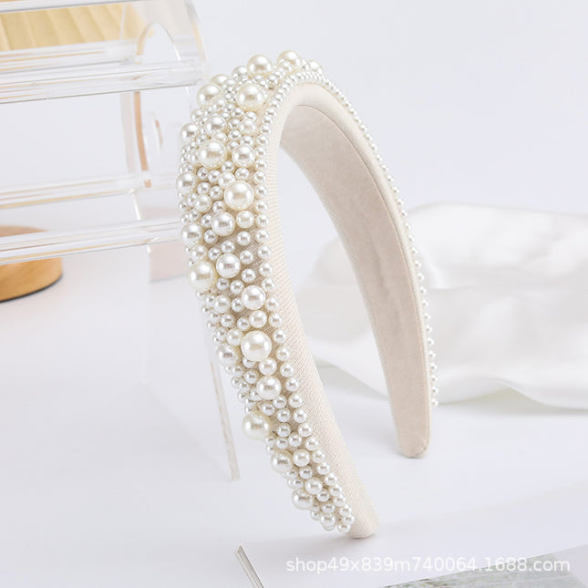 High-end sense popular hair band new fashion hair band female temperament color full pearl Joker multi-color hair accessories wholesale