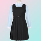 Black (dress) + women's contrasting peak collar long-sleeved shirt + belt / XS