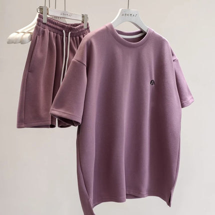 Foreign Trade Summer Korean Style Women's Sporty Shorts Set, Trendy and Fashionable Pullover Short-Sleeve Two-Piece Set