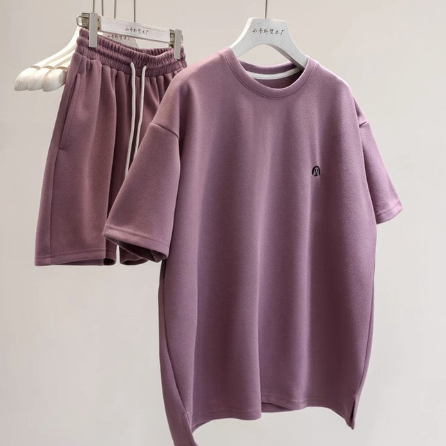 Foreign Trade Summer Korean Style Women's Sporty Shorts Set, Trendy and Fashionable Pullover Short-Sleeve Two-Piece Set