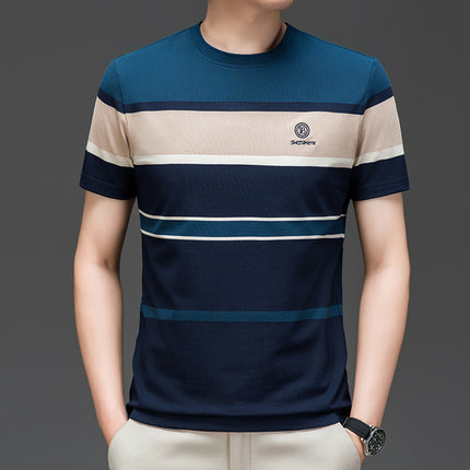 Mingdi Mouse Men's Summer New Thin Casual T-shirt Men's Round Neck Striped Business Short-sleeved Men's T-shirt Top