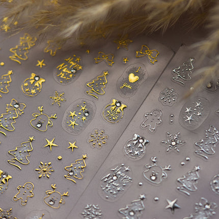 Gold Foil Christmas Tree Nail Stickers New Embossed Ins 3D Internet Celebrity 3D Snowflake Nail Stickers Decoration