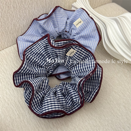 Korean-Style Color-Blocked Plaid Fabric Scrunchie Versatile Waist-Cinching Hair Tie Low Ponytail Elastic Band Elegant Hair Rope