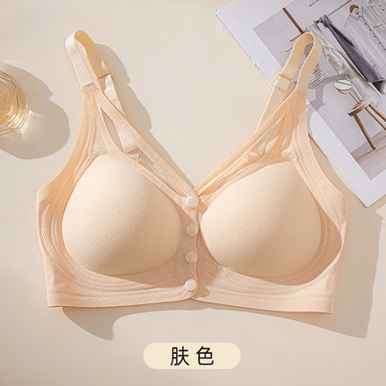Front Buckle Breathable Non-marking Underwear Women's Non-rimless Push-up plus size Thin Large Chest Small Fixed Cup Lacquard Bra