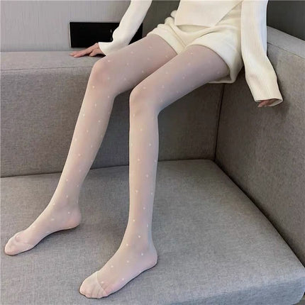 Polka-Dot Black Stockings, Feminine, Ultra-Thin Heart, Bare Legs, Sexy Artifact, White Fishnet Stockings, High-End Air Feel