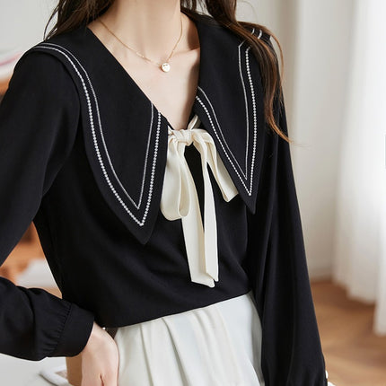 plus size Women's French Color Contrast Elegant V-neck Small Shirt Women's Spring Slight Fat Pear Figure Women's Top