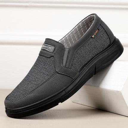 Large Size Old Beijing Cloth Shoes for Men, Breathable Spring and Autumn Men's Single Shoes, Middle-Aged and Elderly Dad Shoes, Size 47 Slip-On Shoes with Color-Blocking Design