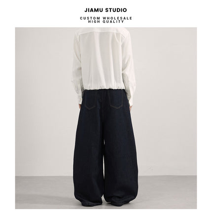 Jiamu Original Cow Sickle Pants Baggy Jeans American Scimitar Jeans for Men and Women Loose Wide Legs Neutral Silhouette