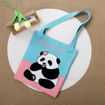 2025 Back Panda Knitted Bag Factory Tote Bag Canvas Bag Women's Shoulder Bag Handbag Souvenir Wholesale