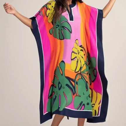 European and American New Positioning Printed Blouse Seaside Vacation Long Dress Loose Blouse Bikini Swimwear Long Gown Women