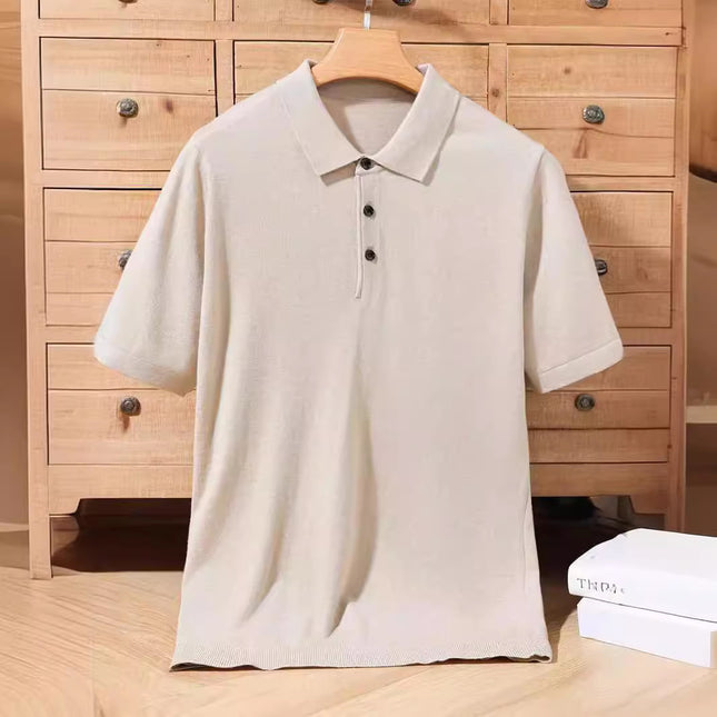 High-end Worsted Wool POIO Collar Knitted Short-sleeved Men's Spring and Summer Business Casual All-match T-shirt Thin Top