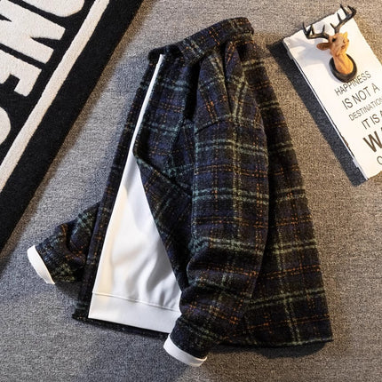 American retro plaid shirt men's spring and autumn loose casual jacket ruffian handsome coat home figure# XXF025