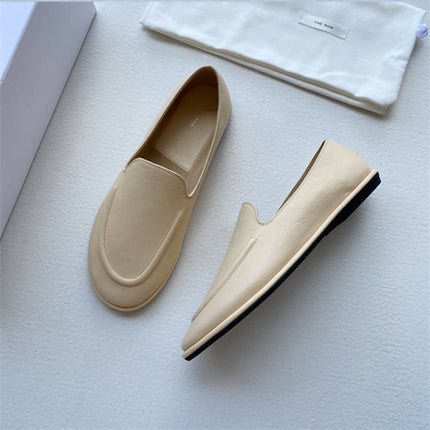 The*Row Loafers Soft Leather Soft Sole Slip-On Granny Shoes Genuine Leather Flat Casual Women's Shoes British Style Casual