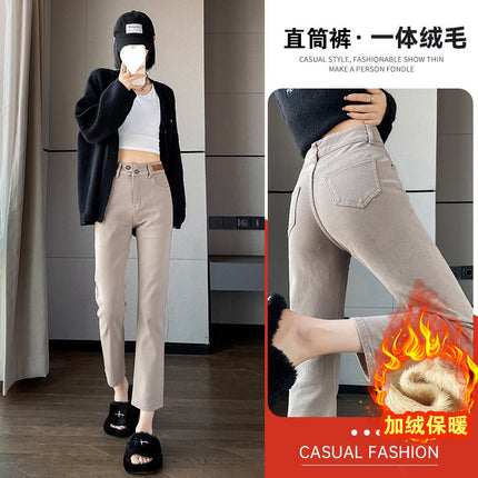 High-Waisted Straight-Leg Cropped Jeans for Women, Spring and Autumn 2025 New Popular Style, Petite Cigarette Pants