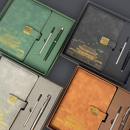 Notebook Set Customized A5 Retro Window Grille Buckle Same Color Notebook Gift Box Business Office Notebook Can Be Customized with Logo