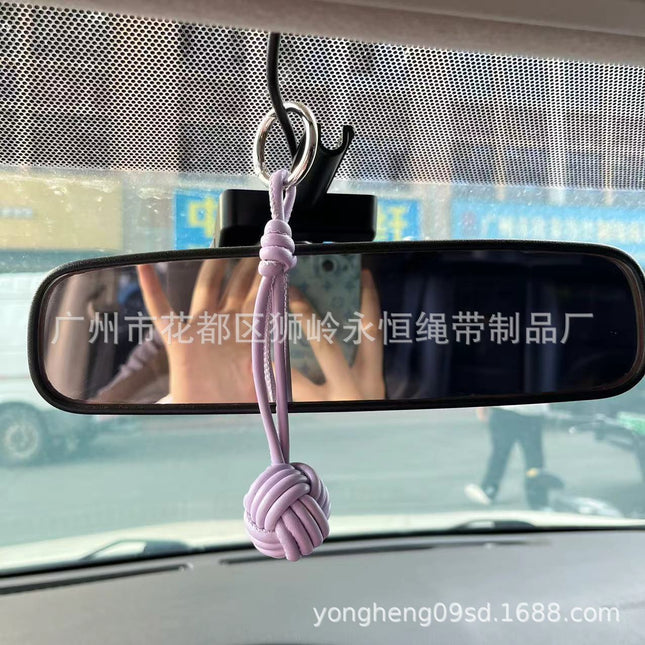 Car Keychain Bag Couple Exquisite Gift Soft Sheepskin Handmade Woven Tennis Ball Monkey Fist Hanging Bag