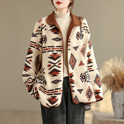 Autumn and Winter New Products 2025 Women's Export Casual Geometric Print Double-Sided Lamb Wool Jacket Teddy Velvet Warm Jacket