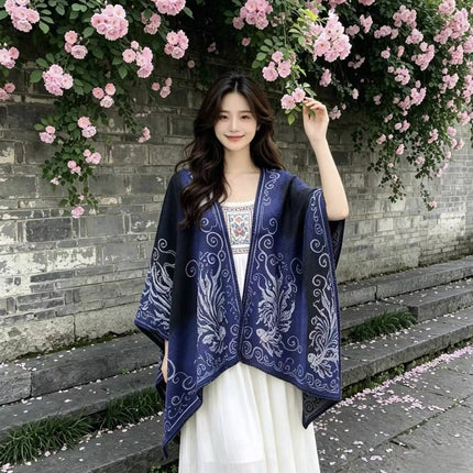 Jiangnan Watertown Knitted Shawl High-end Ethnic Style Cloak Western Sichuan Yunnan Travel Wear Imitation Cashmere Cape Women