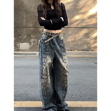 American Vintage plus size Graffiti Painted Jeans Children Spring Spice High Street Hiphop Hip Hop Mop Pants