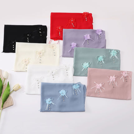 Cross-border Malaysia Scarf Ouruo Wind Nail Rhinestone Flower Chiffon Scarf Solid Color Turban Scarf Women Wholesale