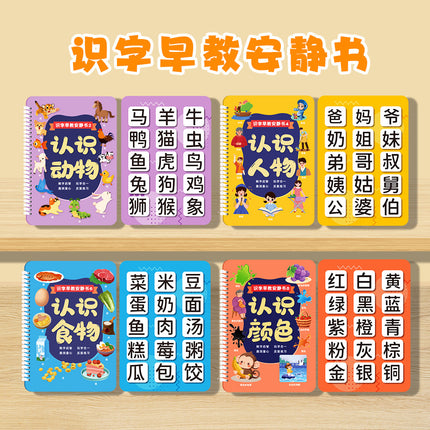 Literacy Early Education Quiet Book for Young Children Aged 3-6 Years Old Literacy Enlightenment Paste Tear-Off Book Educational Toys