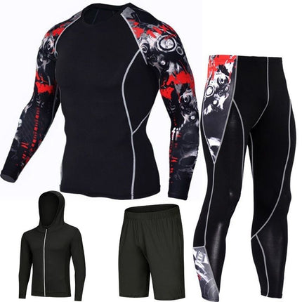 Men's Sportswear Sweat-Wicking Running Marathon Tight-Fitting Suit Quick-Drying High-Elastic Two, Three, or Four-Piece Set Wholesale Trade