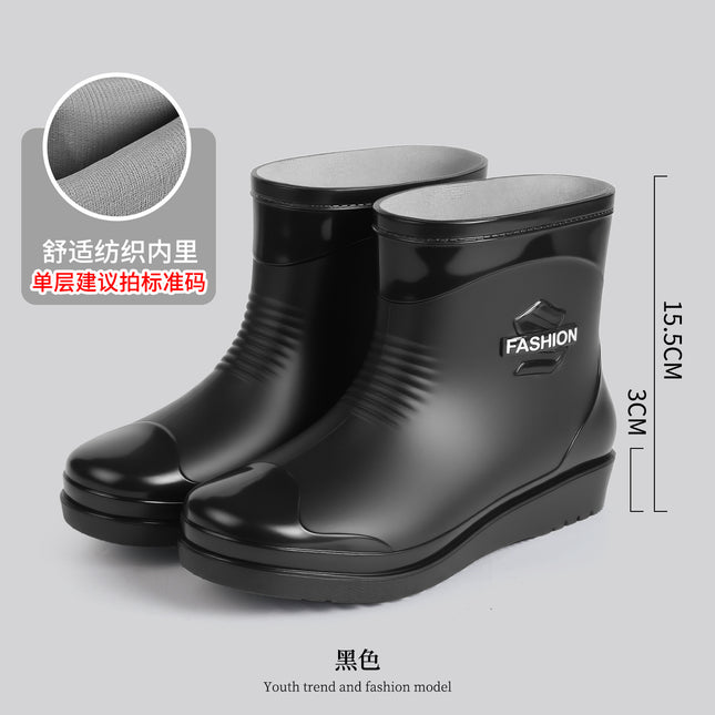 Short-Tube Women's Rain Boots for Adults, Non-Slip, Wear-Resistant, Soft-Soled Rain Boots, Waterproof Shoes, Rubber Shoes, Water Boots, Car Wash, All-Season, Fleece-Lined, Durable