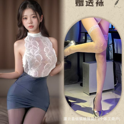 Sexy Lingerie Night Sexy Pure Lust Secretary Uniform Suit Lace Women's Hip Skirt Free of Taking Off Ol Role Play