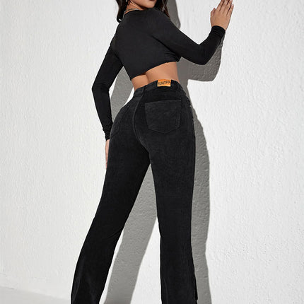 European and American Foreign Trade Hot-Selling High-Waisted Flared Corduroy Casual Pants for Women, Retro Skinny Pants, Fashionable Bell-Bottoms, Versatile