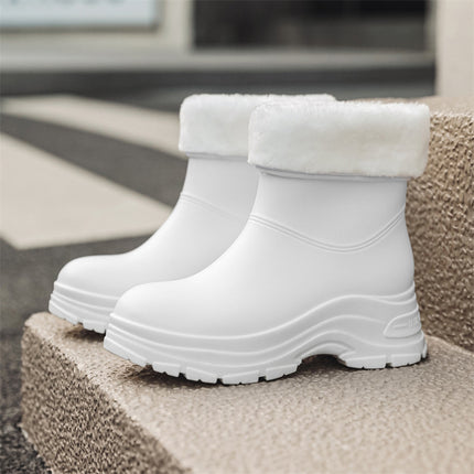 Cross-Border Korean Style Women's Waterproof Anti-Slip Rain Boots with Cotton to Keep Warm and Increase Wear-Resistant Rubber Shoes for Outdoor Camping Rain Boots Foreign Trade