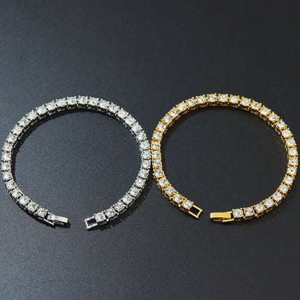 Cross-Border Hip-Hop Single-Row Alloy Tennis Chain 3Mm4Mm5Mm Diamond-Encrusted Bracelet Tennis Chain Hip-Hop Chain