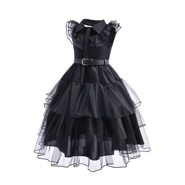Wednesday Kidsren Girls Mesh Ball Dress American Drama Addams Cosplay Anime Costume Dress