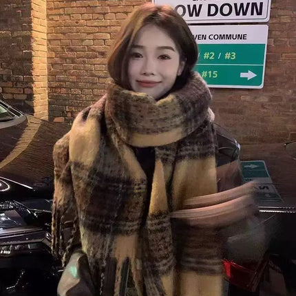 Factory new solid color haze blue scarf women's winter fluffy hair thickened students white students warm scarf